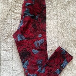 LuLaRoe Red and Blue Floral Leggings